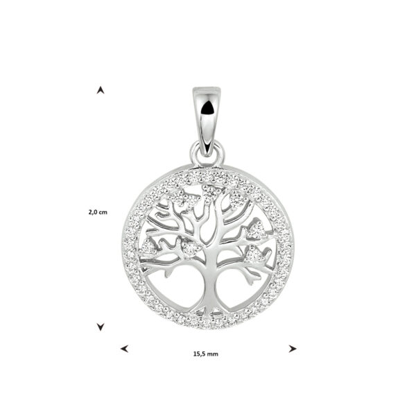 hanger levensboom zirkonia zilver gerhodineerd - Afbeelding 3