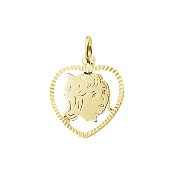 hanger meisje hart gediamanteerd 19 x 16 mm 14K geelgoud
