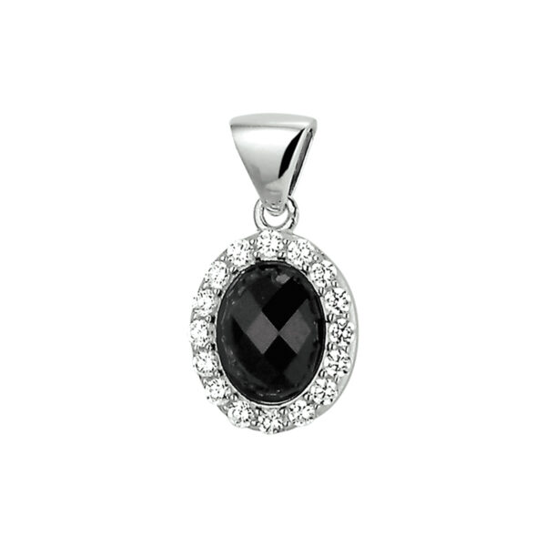 hanger onyx en zirkonia zilver gerhodineerd