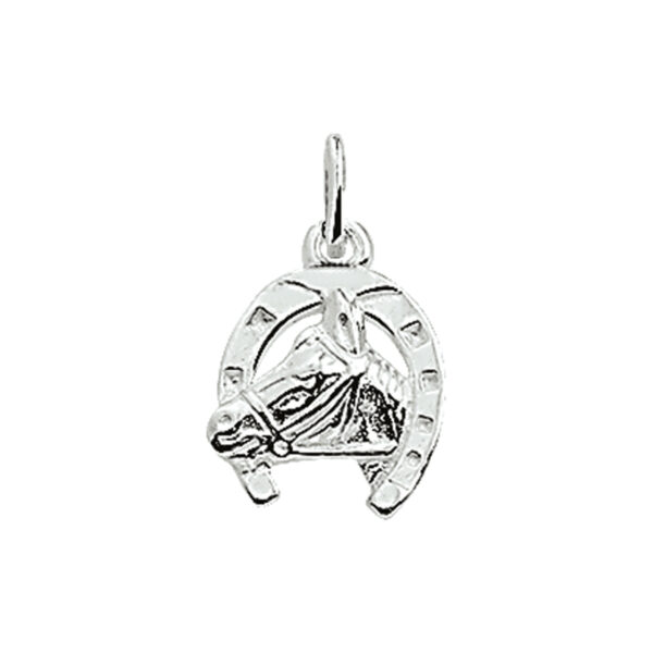 hanger paardenhoofd en hoefijzer zilver wit