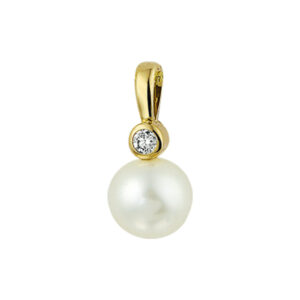 hanger parel en diamant 0.04ct h si 14K geelgoud