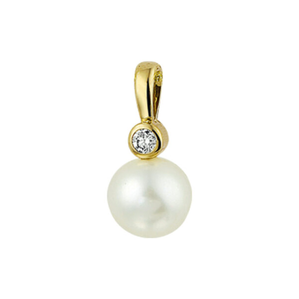 hanger parel en diamant 0.04ct h si 14K geelgoud
