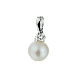 hanger parel en diamant 0.05ct h si 14K witgoud