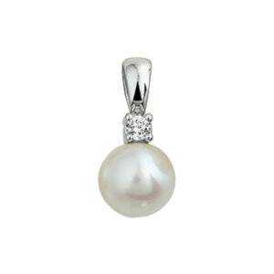 hanger parel en diamant 0.05ct h si 14K witgoud