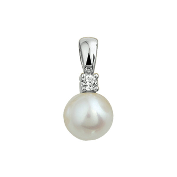 hanger parel en diamant 0.05ct h si 14K witgoud