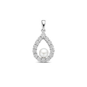 hanger parel en zirkonia 26 mm zilver gerhodineerd