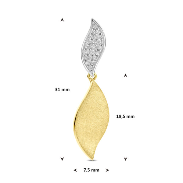 hanger poli/mat diamant 0.09ct h si 31 mm 14K bicolor goud geel/wit - Afbeelding 4