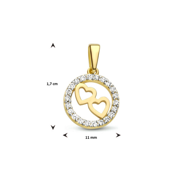hanger rond hartjes zirkonia 14K geelgoud - Afbeelding 4