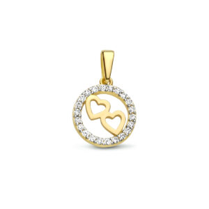 hanger rond hartjes zirkonia 14K geelgoud