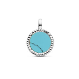 hanger rondje synth. turquoise edelstaal
