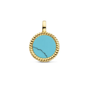 hanger rondje synth. turquoise ion plating edelstaal