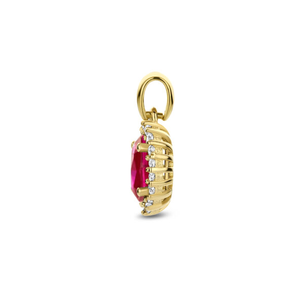 hanger rood en wit zirkonia halo 14K geelgoud - Afbeelding 3