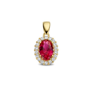 hanger rood en wit zirkonia halo 14K geelgoud