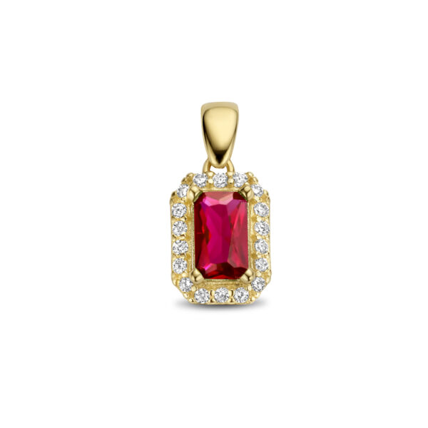hanger rood en wit zirkonia halo 14K geelgoud