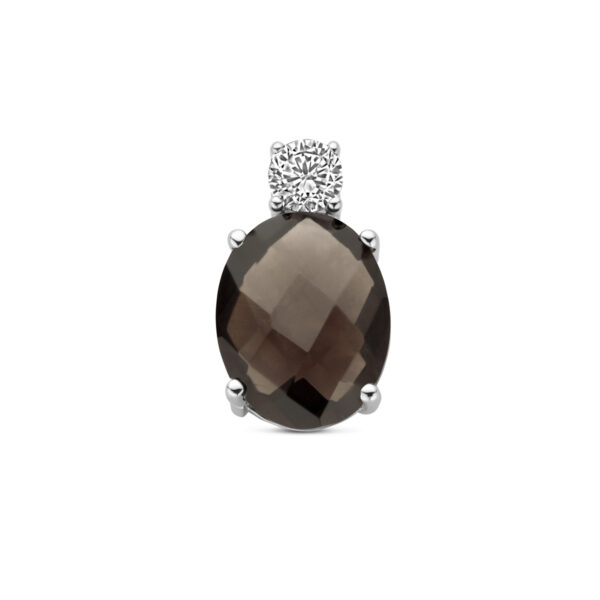 hanger rookkwarts en zirkonia 13 mm zilver gerhodineerd