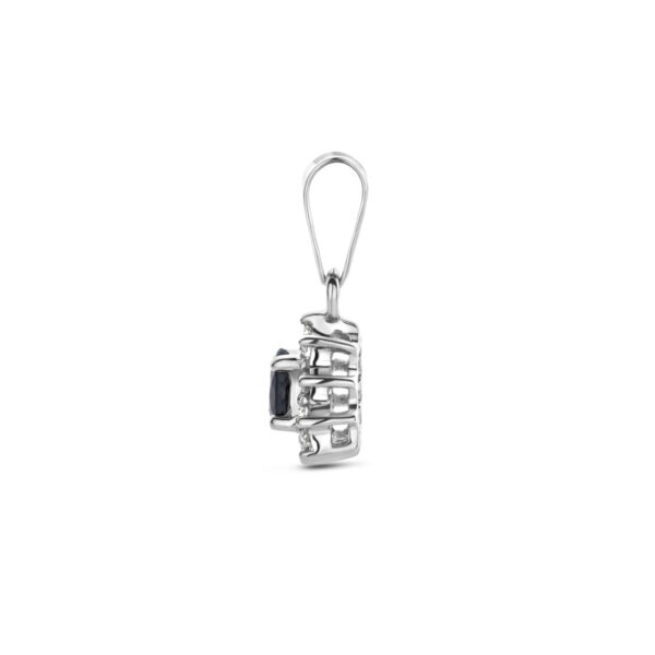 hanger saffier en diamant 0.08ct h p1 halo 14K witgoud - Afbeelding 3