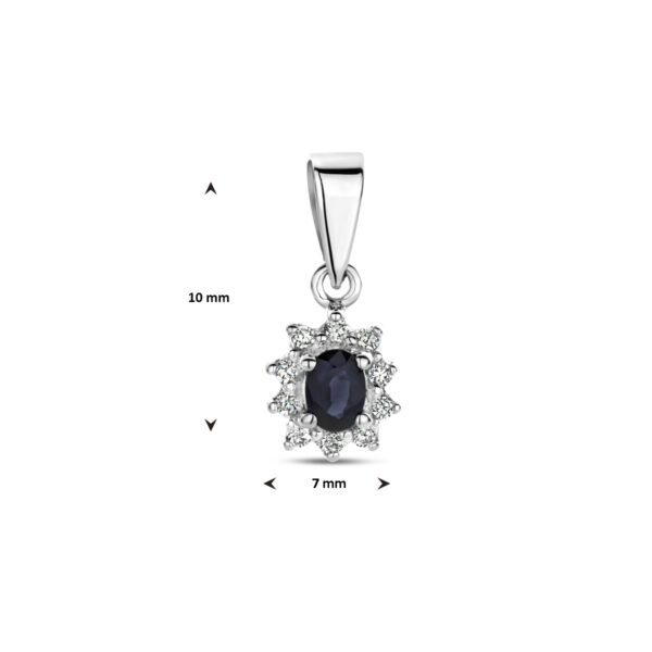 hanger saffier en diamant 0.08ct h p1 halo 14K witgoud - Afbeelding 4