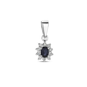 hanger saffier en diamant 0.08ct h p1 halo 14K witgoud