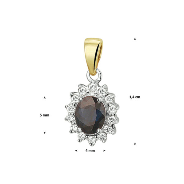 hanger saffier en diamant 0.10ct h si 14K bicolor goud geel/wit - Afbeelding 2
