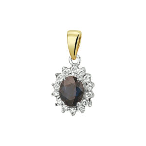 hanger saffier en diamant 0.10ct h si 14K bicolor goud geel/wit