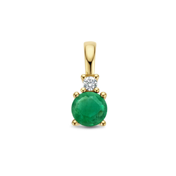 hanger smaragd en diamant 0.02ct h p1 14K geelgoud