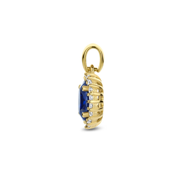 hanger synth. saffier en zirkonia halo 14K geelgoud - Afbeelding 3