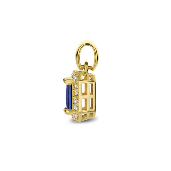 hanger synth. saffier en zirkonia halo 14K geelgoud - Afbeelding 3