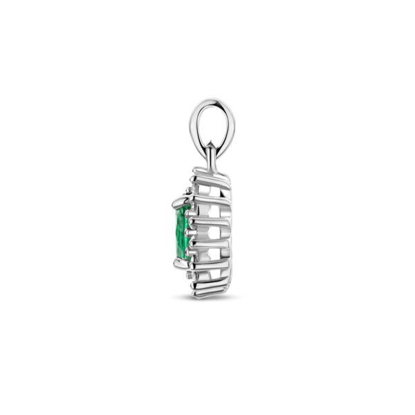 hanger synth. smaragd en zirkonia halo zilver gerhodineerd - Afbeelding 3