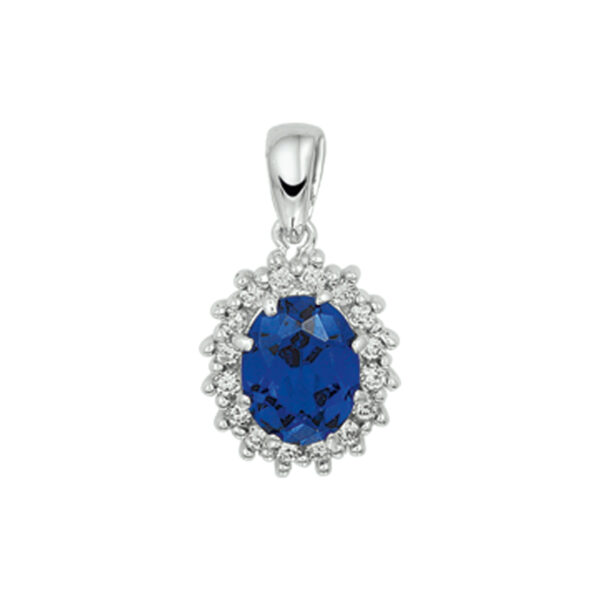 hanger zirkonia en synthetische saffier halo zilver gerhodineerd