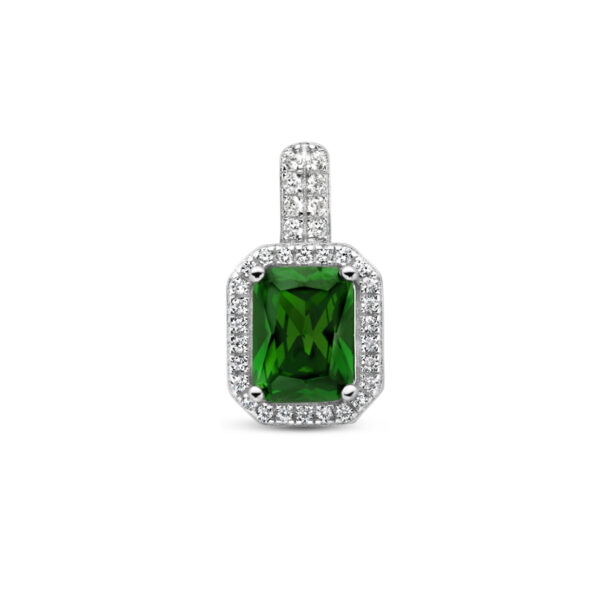 hanger zirkonia groen en wit halo zilver gerhodineerd