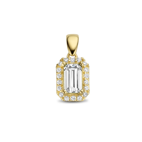 hanger zirkonia halo 14K geelgoud