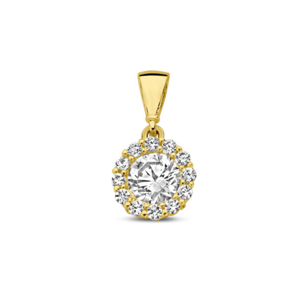 hanger zirkonia halo 14K geelgoud