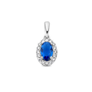 hanger zirkonia saffier halo zilver gerhodineerd