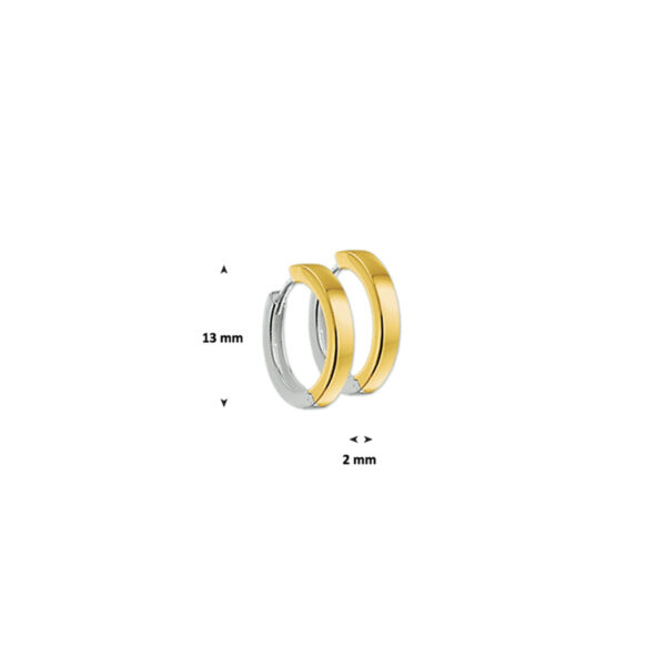 klapoorringen 2,0 mm vlak 14K bicolor goud geel/wit - Afbeelding 2