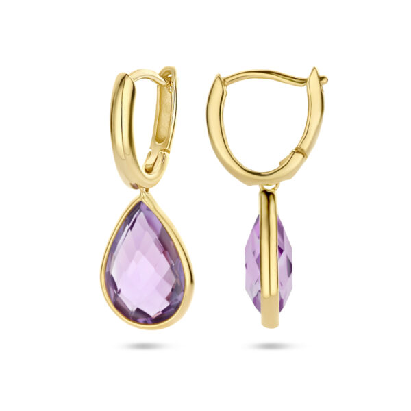 klapoorringen amethist 14K geelgoud - Afbeelding 3