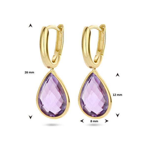klapoorringen amethist 14K geelgoud - Afbeelding 4