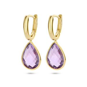 klapoorringen amethist 14K geelgoud