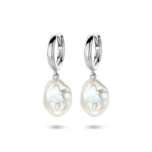 klapoorringen barok parel 24 mm zilver gerhodineerd