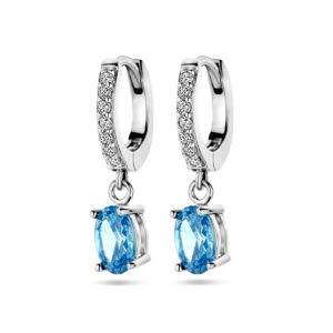 klapoorringen blauw en wit zirkonia zilver gerhodineerd
