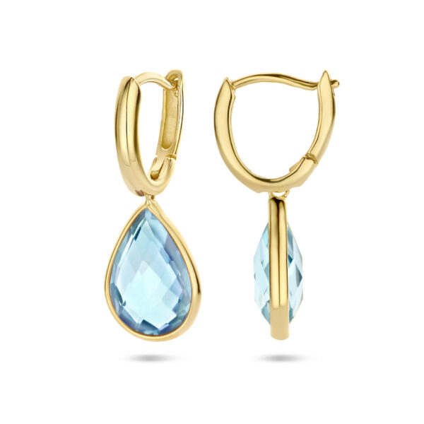 klapoorringen blauw topaas 14K geelgoud - Afbeelding 3