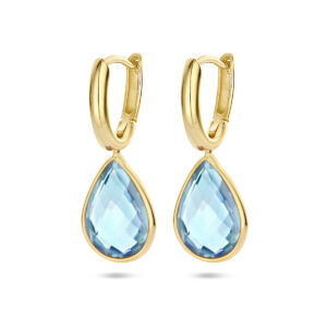 klapoorringen blauw topaas 14K geelgoud