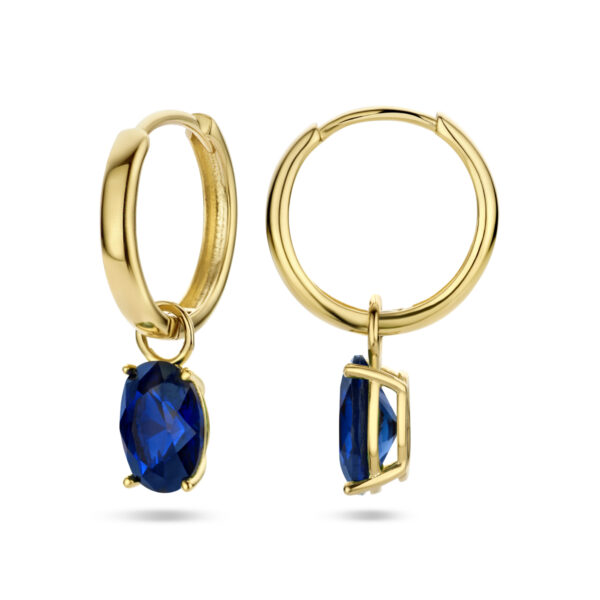klapoorringen blauw zirkonia 14K geelgoud - Afbeelding 3