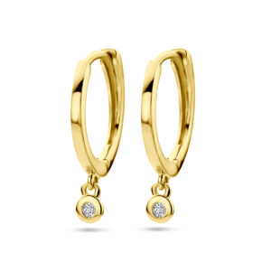 klapoorringen diamant 0.025ct (2x 0.0125ct) h si 14K geelgoud