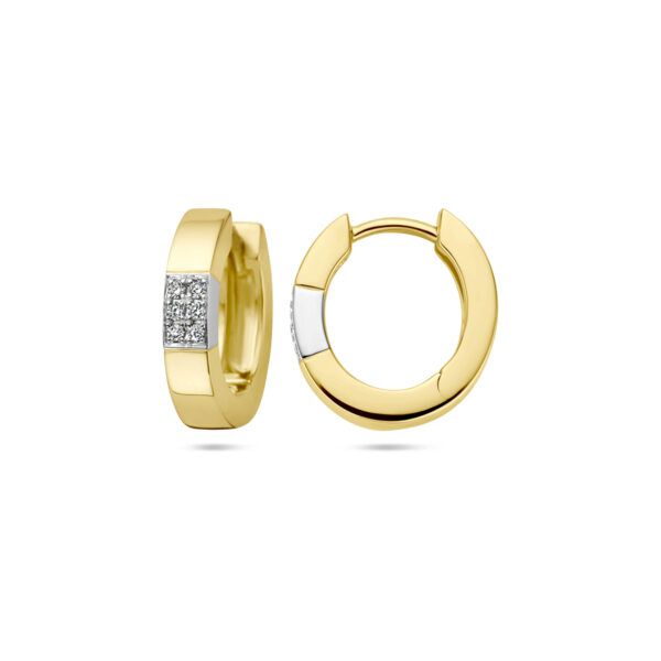klapoorringen diamant 0.07ct (2x0.035ct) h si 14K bicolor goud geel/wit - Afbeelding 3