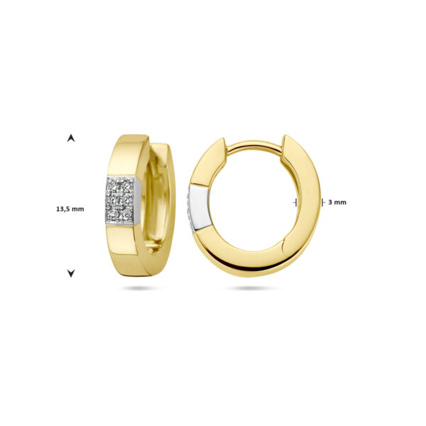 klapoorringen diamant 0.07ct (2x0.035ct) h si 14K bicolor goud geel/wit - Afbeelding 4