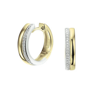 klapoorringen diamant 0.09ct (2x 0.045ct) h si 14K bicolor goud geel/wit