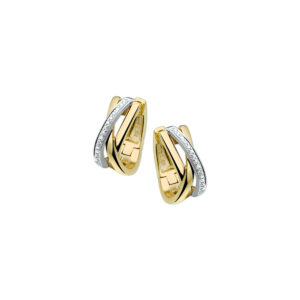 klapoorringen diamant 0.12ct (2x0.06) h si 14K bicolor goud geel/wit