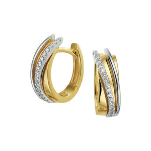 klapoorringen diamant 0.14ct (2x0.07ct) h si 14K bicolor goud geel/wit