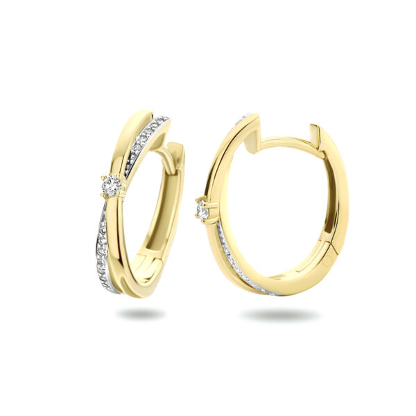 klapoorringen diamant 0.14ct h si bicolor gestift 14K geelgoud - Afbeelding 3