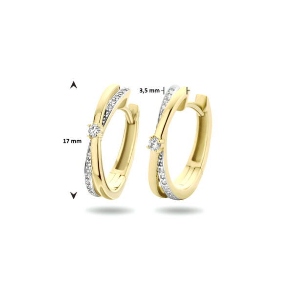 klapoorringen diamant 0.14ct h si bicolor gestift 14K geelgoud - Afbeelding 4
